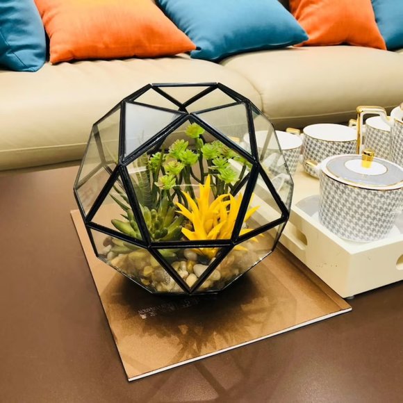 Decor Geometric Terrarium, Artificial Succulents - Picture 1 of 6